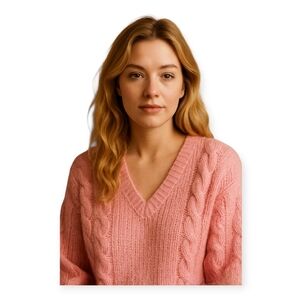 1980s Vintage Pink Mohair Wool Sweater V Neck Made in Italy Size 38 Soft